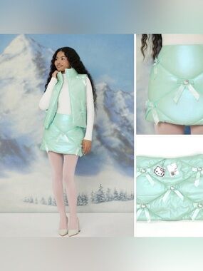Forever 21 x Hello Kitty Mint Puffer Skirt Bows Charms Kawaii Sanrio Medium NWT